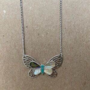 Vintage Artistry Abalone Butterfly Necklace Silver